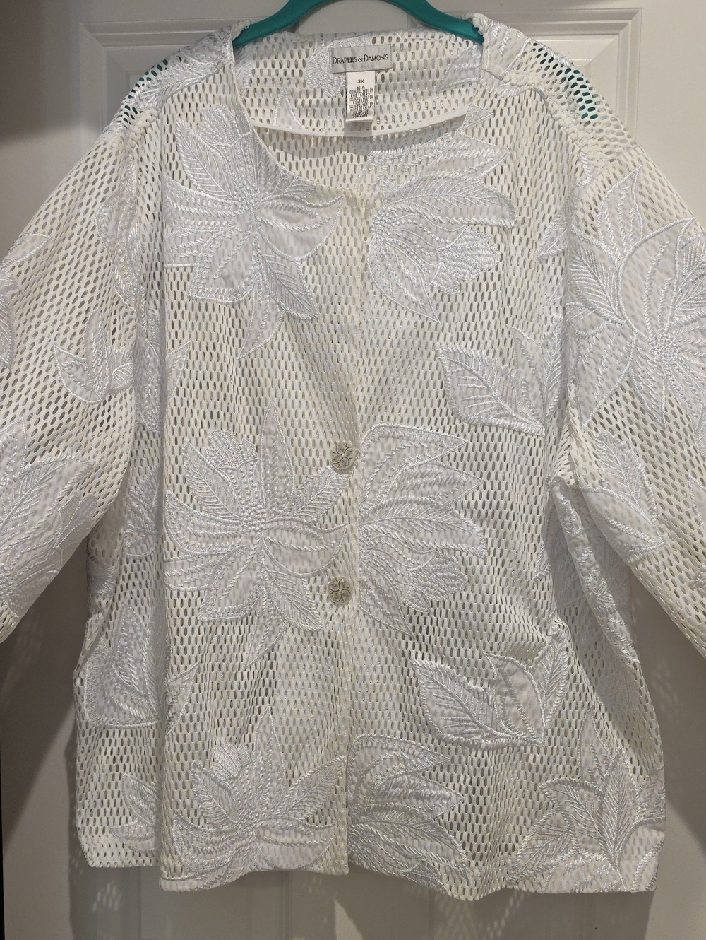 Drapers And Damons White Embroidered Floral Mesh Jacket 3x